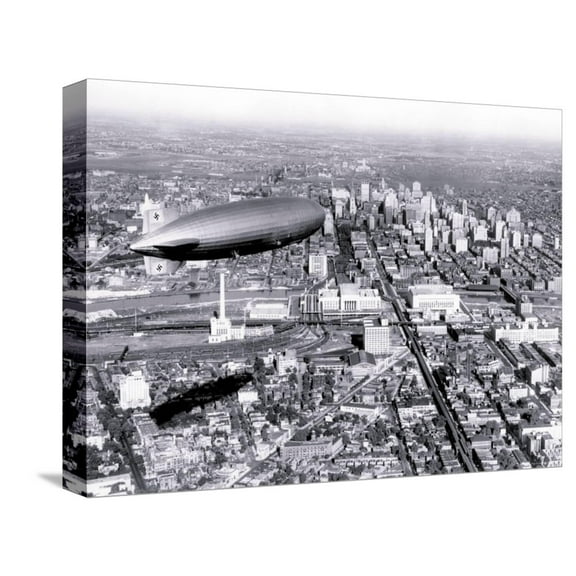 Art.com Zeppelin above Philadelphia Stretched Canvas Print Wall Art, 16" x 12"