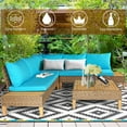 thumbnail image 4 of Costway 8PCS Patio Rattan Furniture Set Loveseat w/Wooden Side Table Cushioned Turquoise, 4 of 10