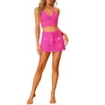 thumbnail image 2 of Unique Bargains Women's 2 Pieces Bikini Hollow Out Cami Skirt Crochet Knit Sets M Hot Pink, 2 of 6