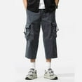 thumbnail image 2 of DeHolifer Men's Cargo Shorts Stretch Plus Size Casual Elastic Waisted Solid Color Drawstring Shorts with Multi Pockets Gray 3XL, 2 of 4