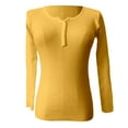 thumbnail image 6 of Arlun Womens Long Sleeve T Shirts Button up Long Sleeve Ribbed Fall Tops Dressy Business Casual Basic Slim Fit V-Neck Base Layer Sweater Soft Comfort Oufirts Yellow XL, 6 of 6
