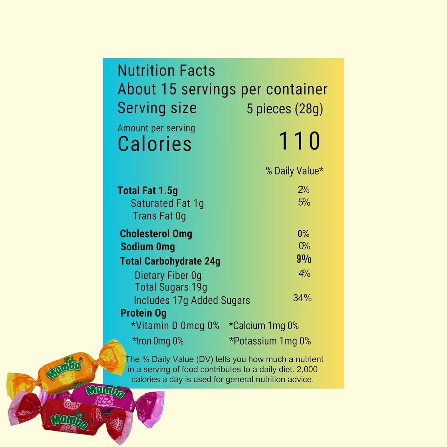 Mamba Fruit Chews Candy, 130-Piece 2 Lbs Assorted Fruit Snacks