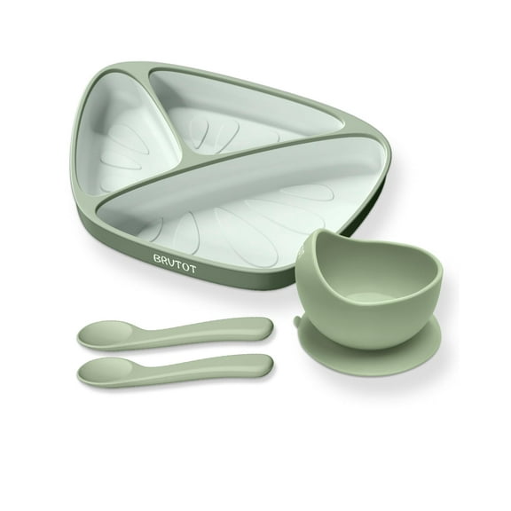 Toddler Suction Plates and Bowls Set with 2 Spoons, BPA Free Food Grade Silicone Baby Plate Bowl Feeding Set, Dinner Dishes with Suction for Baby Toddler, Non-Slip | Deeper | Dishwasher Safe