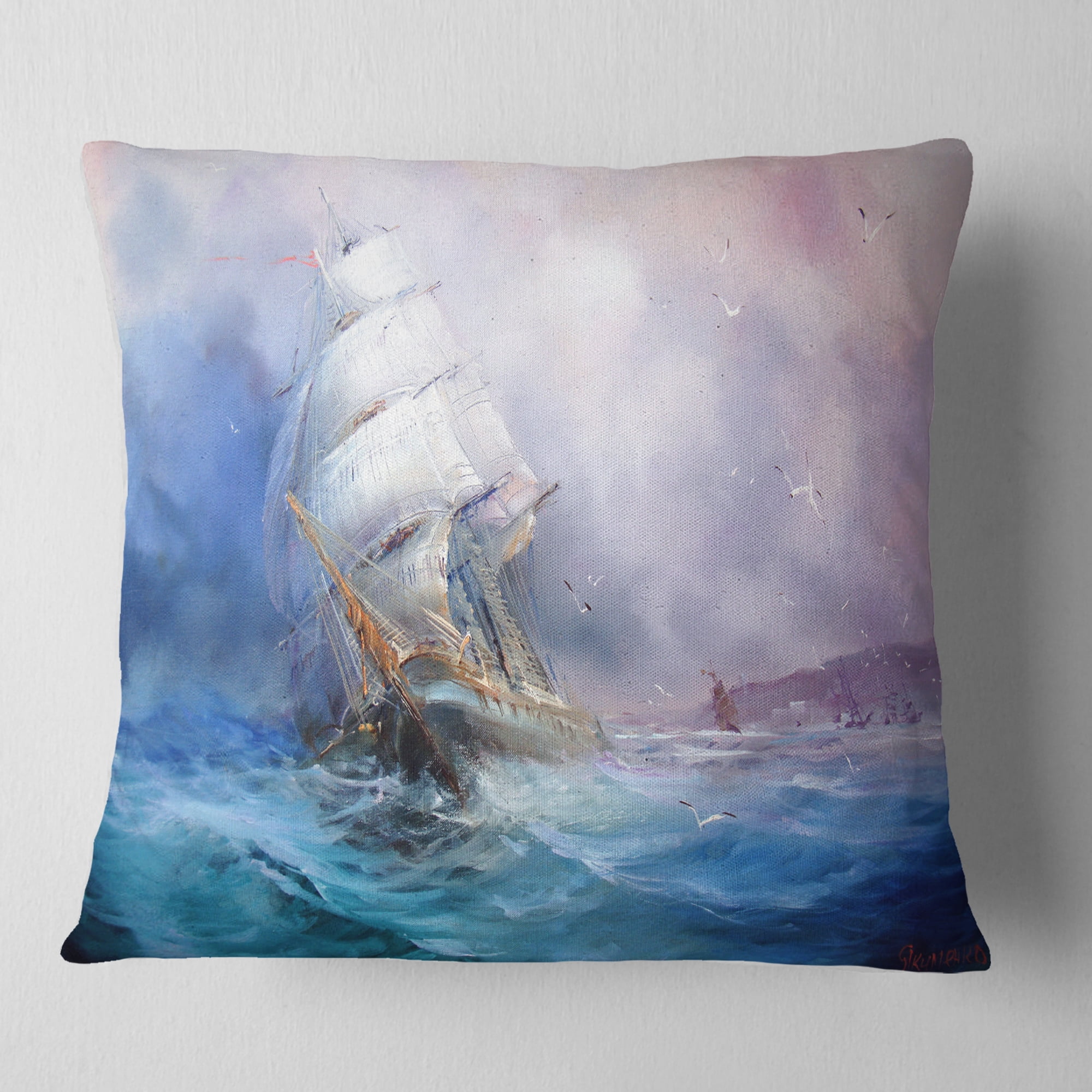Designart Sea Breeze - Seascape Throw Pillow - 16x16