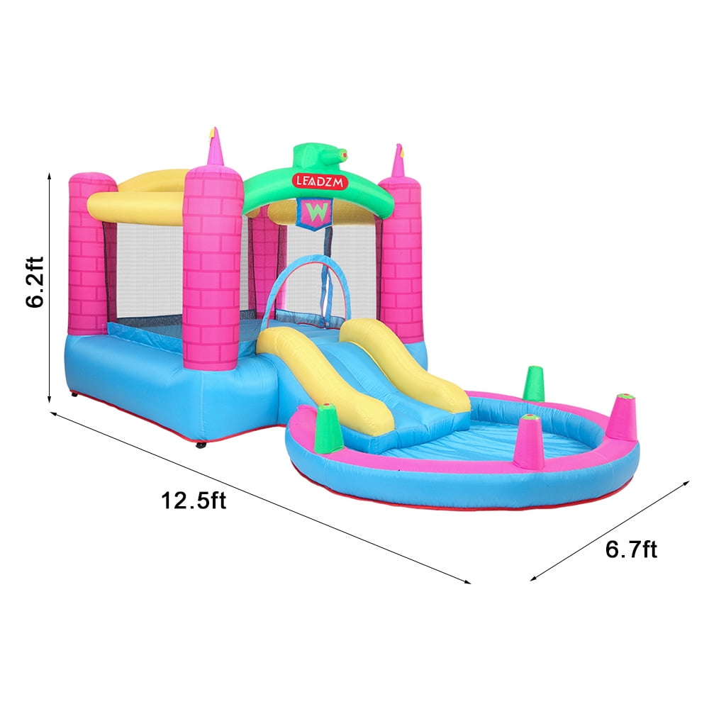 Inflatable Bounce House for Kids, Indoor/Outdoor Bounce Houses with Round Splashing Pool, Bouncing Area, 1 Water Slide and Storage Bag, 150x79x71 Inch