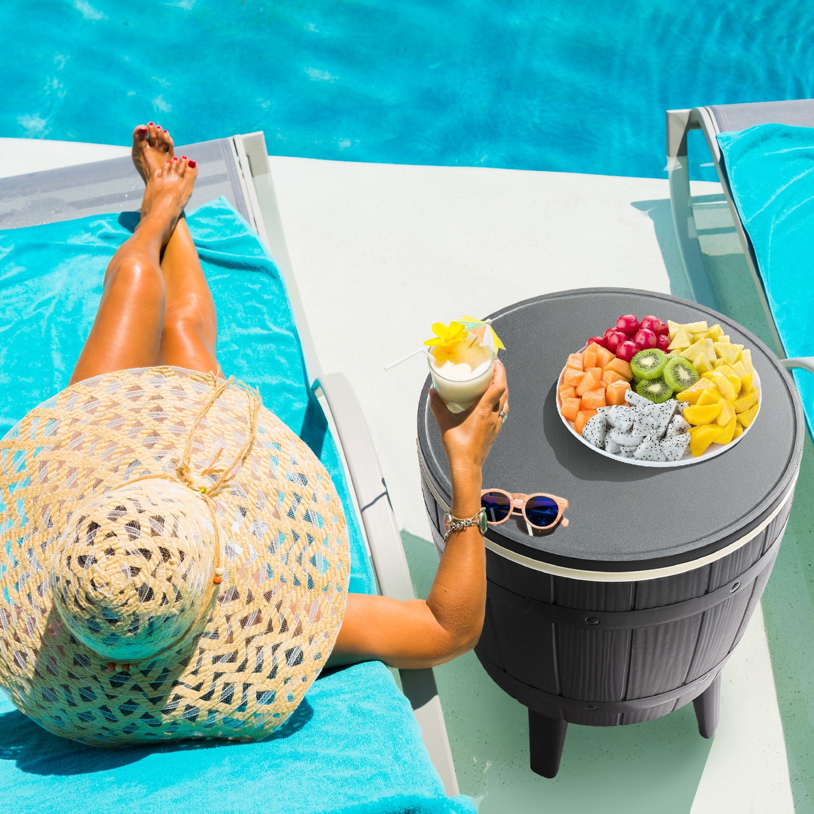 BAYUELSWU Outdoor Cooler Table, Height-Adjustable Outdoor Cool Bar w/ 10 Gallon Beer and Wine Cooler, All-Weather Resistant Patio Cooler Ice Cool Bar for Deck Pool Party (Black)