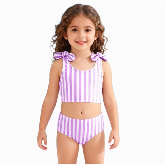 Ymyiu Infant Swimsuit Baby Swimsuit Toddler Girl Bathing Suit Summer Stripe Bikini Set Beach Two Piece Swim Wear 3T 4T (Purple,3-4 Years)