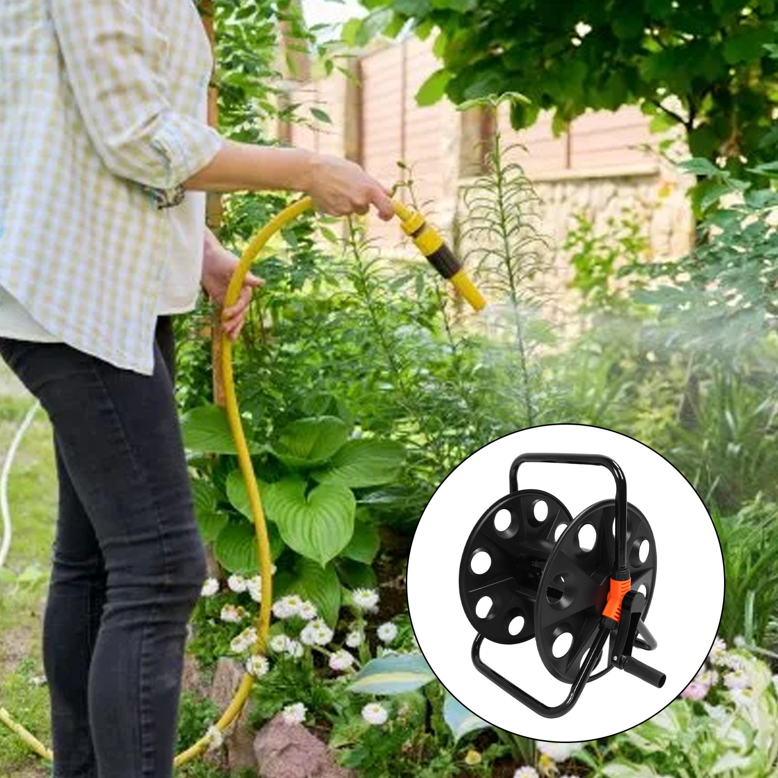 Yajisi Professional Garden Hose Reel Reinforced 164ft Water Hose Holder for Outside Yard, Heavy Duty Metal & ABS Water Pipe Storage Rack (164.0ft / 50m Capacity)
