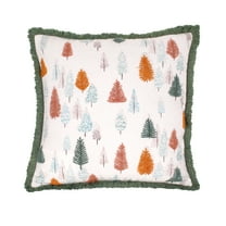 HGTV Home Collection by National Tree Company Christmas Pillow,Multicolor, Forest Tree, Green Fringe Trim, 18 Inch