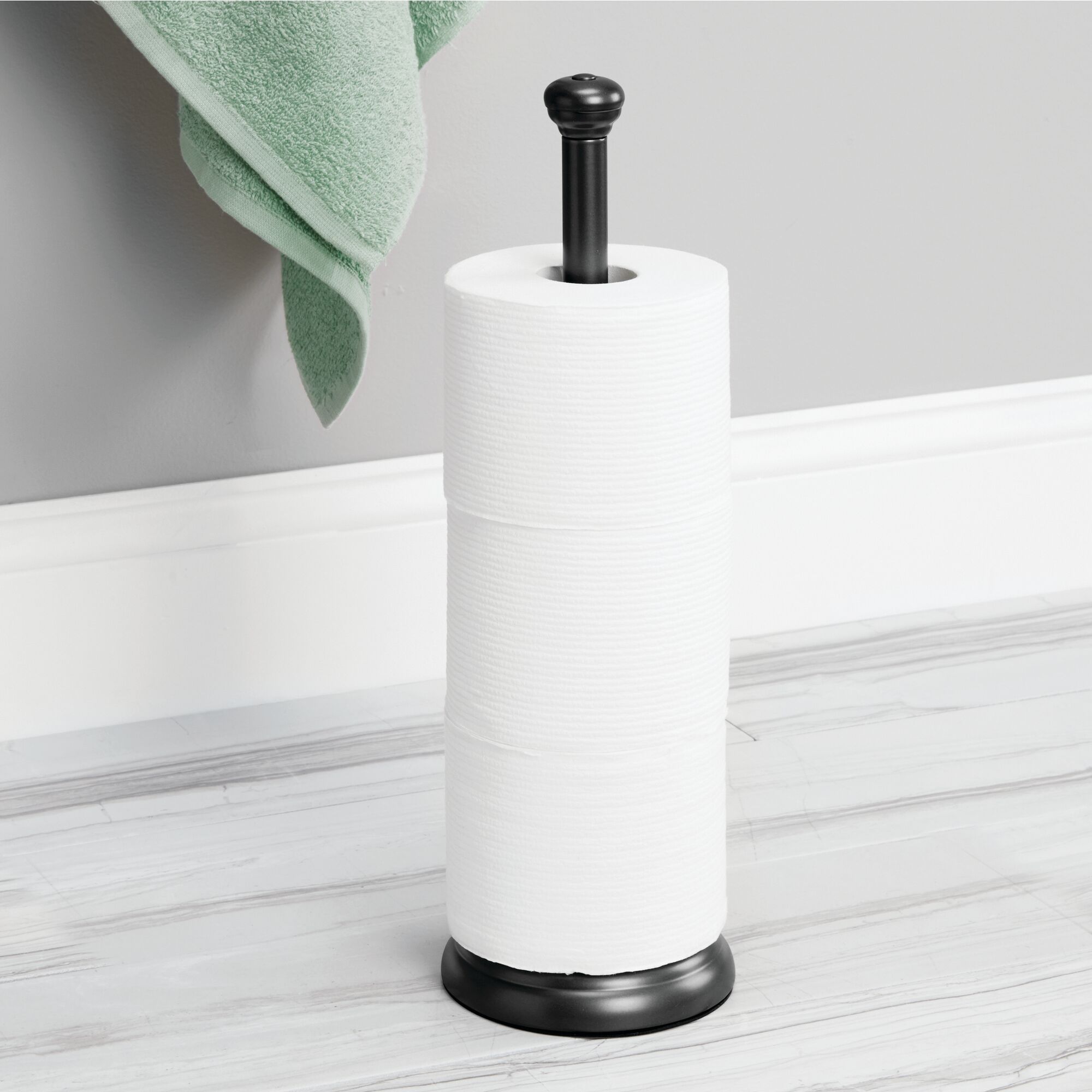 mDesign Metal Free-Standing Toilet Paper Holder - Black