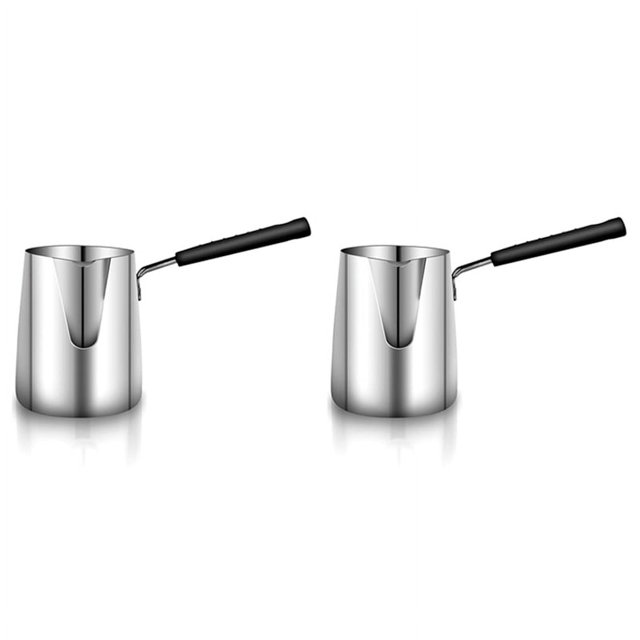 2X Chauffe-Café en Acier Inoxydable, Cafetière, Mini Fondoir et Pot à Lait avec Bec -(600Ml)