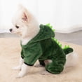 thumbnail image 4 of Pijama de perro de peluche con diseño de dinosaurio, abrigo para perro, sudadera con capucha para cachorro, disfraz de fiesta para perro y gato, cosplay de animales, ropa para perro, verde M, 4 of 5