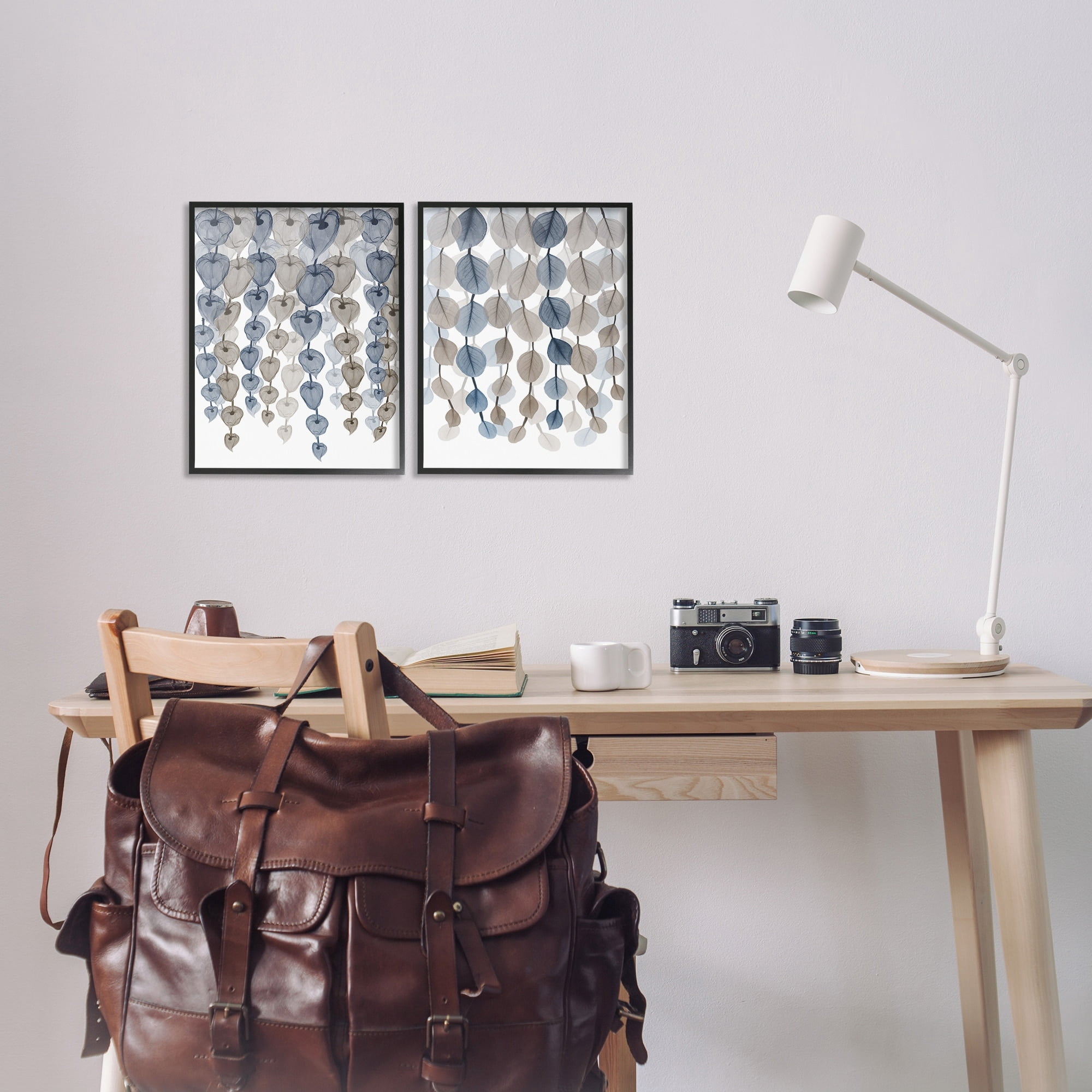 Stupell Industries Falling Vines Neutral Blue Brown Leaves Black Framed by Albert Koetsier