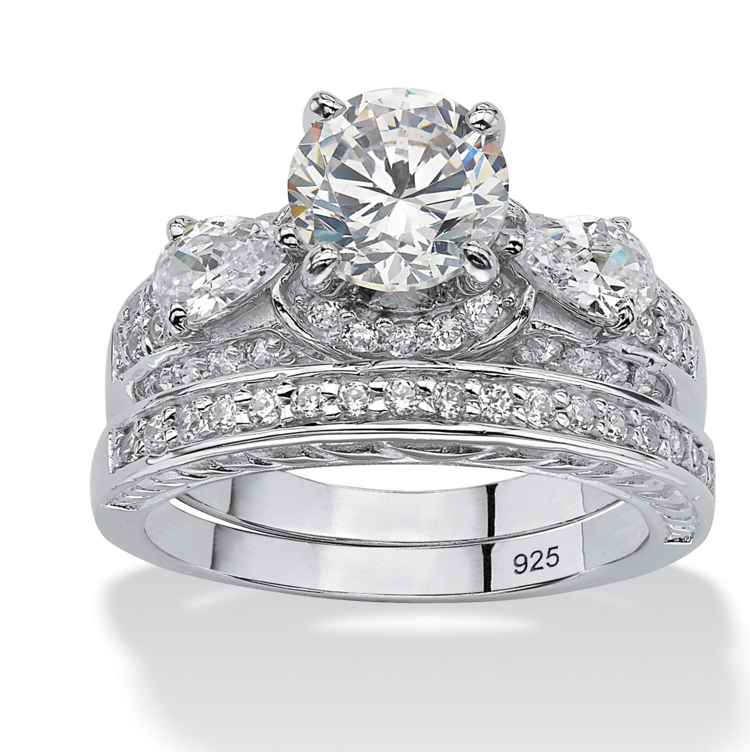 3.47 TCW Round Cubic Zirconia Two-Piece Bridal Set in Platinum over Sterling Silver by PalmBeach Jewelry