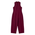 thumbnail image 2 of Cotton Jumpsuits for Women Round Neck Button Sleeveless Summer Rompers Casual Fashionable Solid Color Loose Wide Leg Jumpsuit with Pockets, 2 of 5