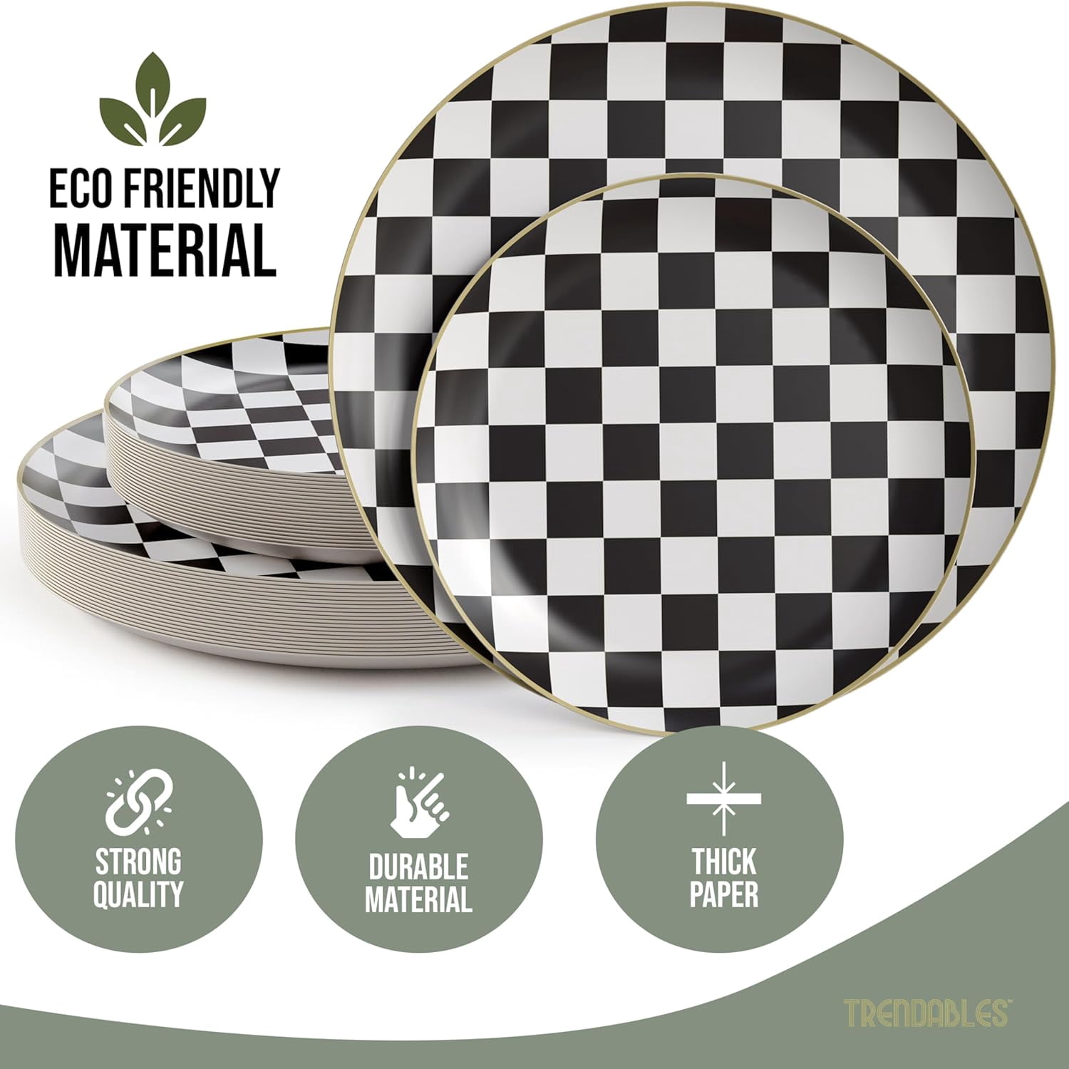 Trendables Heavy Duty Paper Plates Bulk 80 Pcs Disposable Party Plates - 40 X 8 Inch Dessert Plate & 40 X 10 Inch Paper Plate Checkered decor, black and white party decorations, race car decorations