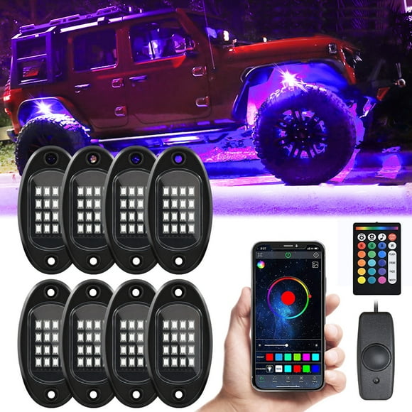 LED Rock Lights 8pcs Multicolor LED Lights Waterproof with APP BT 24 Key Controller Music Function for SUV ATV UTV