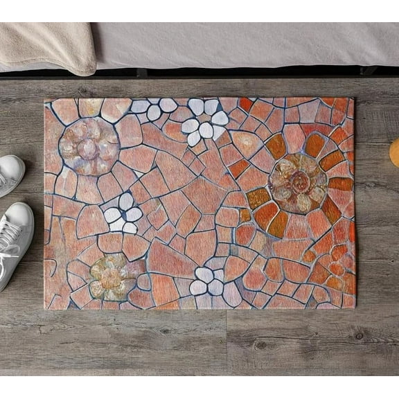 Terra Cotta Flower Mosaic Door Mat Outdoor Doormat Rug for Home Entrance Outside Entry Yard Floor Patio Mat 16x24 inch Halloween