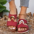thumbnail image 5 of KIJBLAE Women's Stitched Metal Buckle Wedge Flip Flops, Fashion Comfort Open Toe Casual Beach Summer Vacation Slippers Red 38, 5 of 9