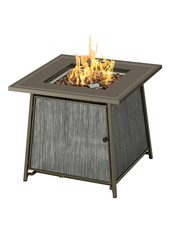 BALI OUTDOORS 28" Gas Fire Pit Table with Metal Lid and Lava Rocks, 50,000 BTU / Gray