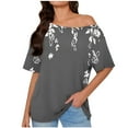 thumbnail image 2 of JTZGDY Womens Cotton Oversized Tshirts Funny Stars Printed Summer Boat Neck Off Shoulder Short Sleeve Basic Tunic Tees Tops Loose Fit Streetwear Clothes Dark Gray XL, 2 of 7
