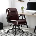 thumbnail image 2 of CRXX Office Desk Chair Executive Computer Ergonomic PU Leather Mid-Back Gaming Chair with Wheels Adjustable Flip-up Armrest Swivel for Home, Bedroom, Study (Brown), 2 of 7