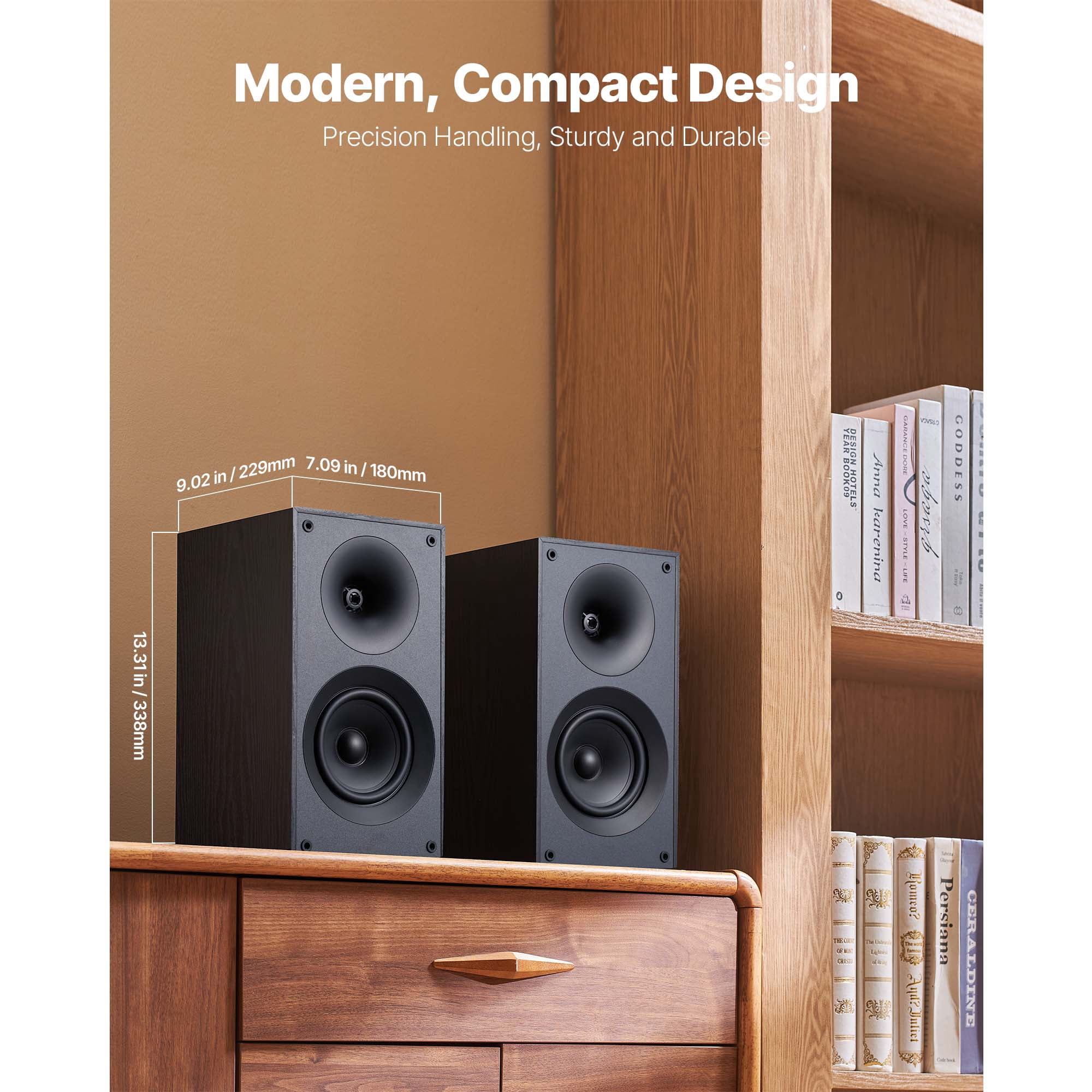 KFFKFF Passive Bookshelf Stereo Speakers with 5.25-Inch Woofer and 1-Inch Tweeter, 65Hz-20KHz Frequency Range, 300W, Black