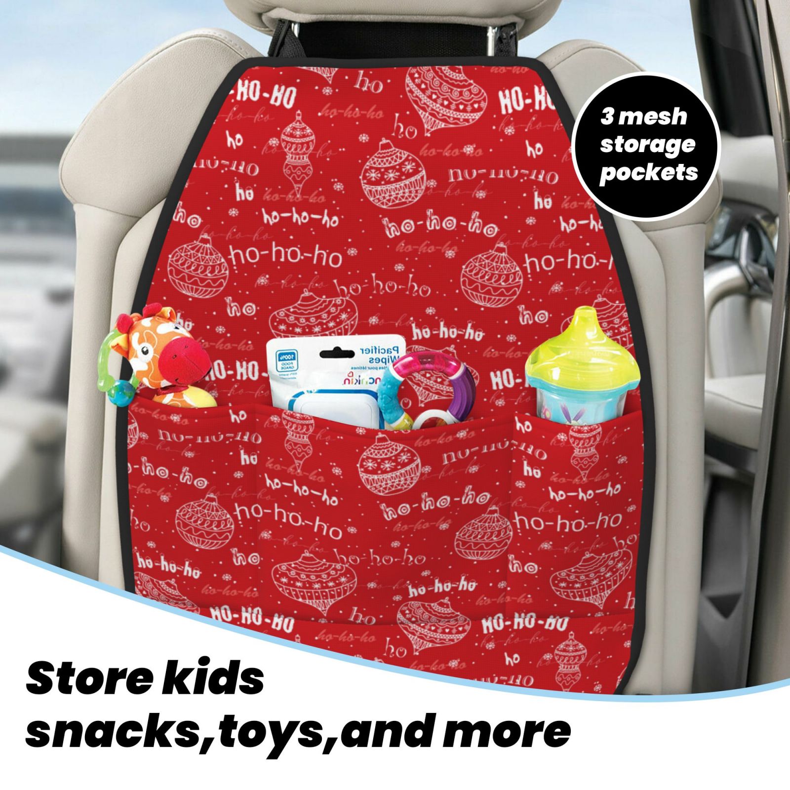 Xecao Hohoho1 Pattern Car Seat Back Protector 2 Pack Large Capacity Pocket, Kick Mats Back Seat Protector