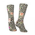 thumbnail image 4 of Floral Leopard Gold Stockings Peach Print Design Funny Socks Spring Non Skid Socks Couple, 4 of 7