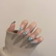 thumbnail image 4 of 24 Uñas Postizas Con Pegamento Largo Ataúd Francés Claro Azul Cielo Blanco Nube Patrón De Prensa Sobre Imitación, 4 of 4