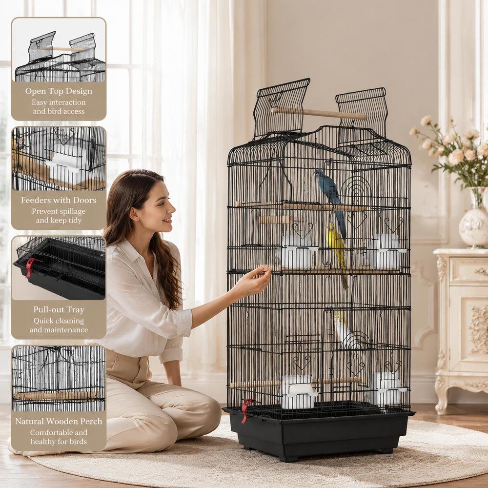 Parrot Bird Cage, 41-Inch Open Top Large Cage with Swing and Perch, Suitable for Parakeets, Finches, Canaries, Love Birds, Cockatiels