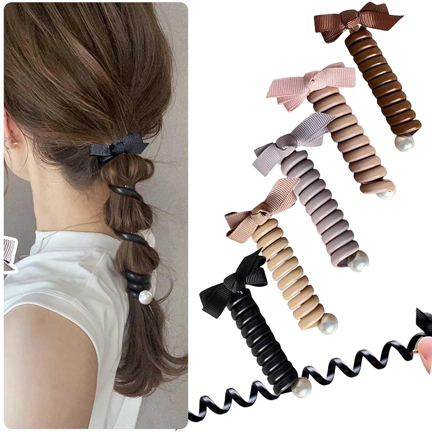 Bowknot Braided Telephone Wire Hair Bands, 2023 New Phone Cord Straight