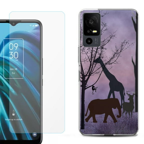 OneToughShield ® for TCL 40 XE 5G Shockproof Fashion Phone Case, with Tempered Glass Screen Protector - Twilight Safari