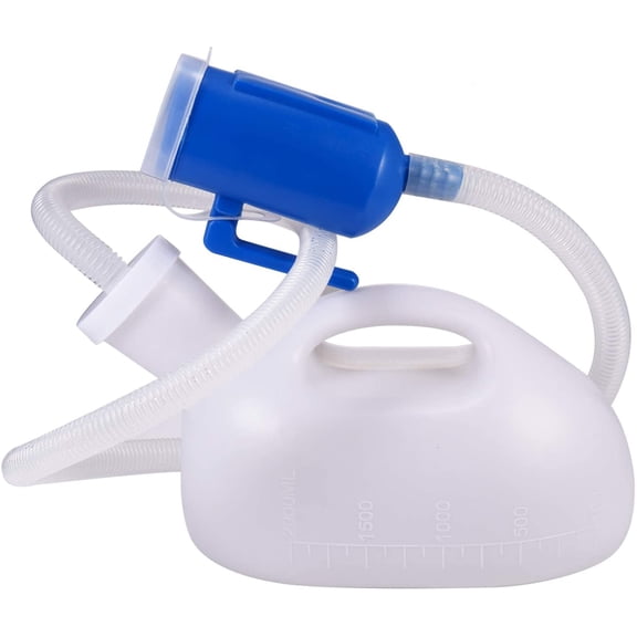 Cuoff Men Reusable Pee Jug Male Urine Bottle 62" Long Tube with Lid Portable Thicken Men's Potty 2000ml for Hospital Camping Car Travel Toilet Universal Urinals
