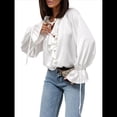 thumbnail image 2 of Camisa Informal de Larga con Volantes para Mujer, Blusa de Satén de Seda para Trabajo, Ropa de y Otoño L, 2 of 8