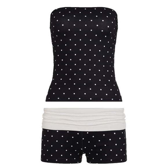 Women’s Polka Dot Tube Top and Foldover Waist Shorts 2 Piece Outfit