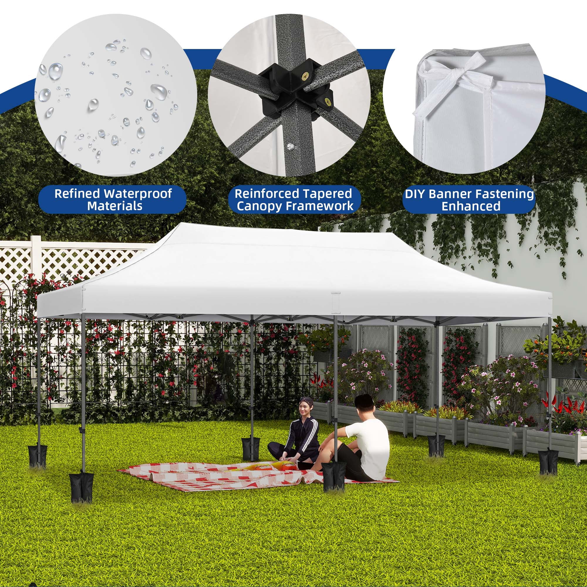 Uforic 10x20ft Heavy Duty Outdoor Pop Up Canopy Tent for Parties, Wedding - White