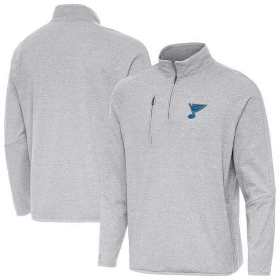 Men's Antigua Heather Gray St. Louis Blues Certain Tri-Blend Quarter-Zip Top
