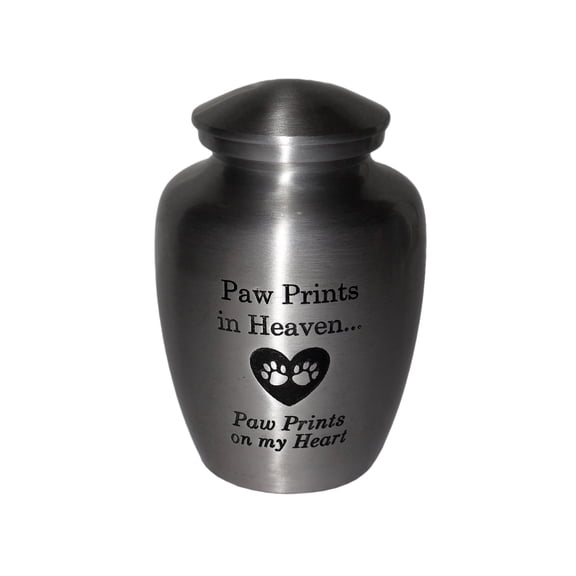 Cresta Modern Large Cremation Urn for Human Ashes | Paw Prints Memorial Urn, Aluminum Funeral Urn with Secure Screw Lid | Silver with Velvet Pouch