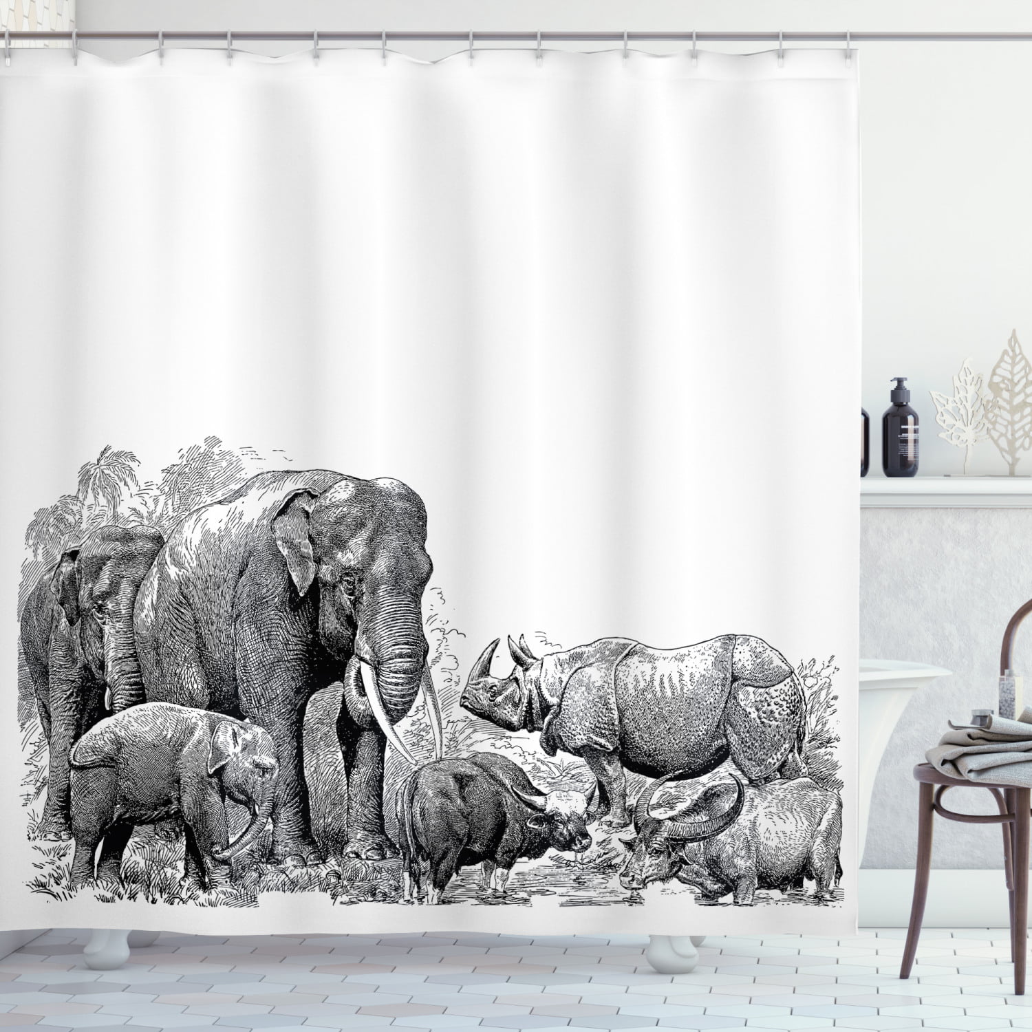 Elephant Shower Curtain Ancient, Elephant Print Shower Curtain