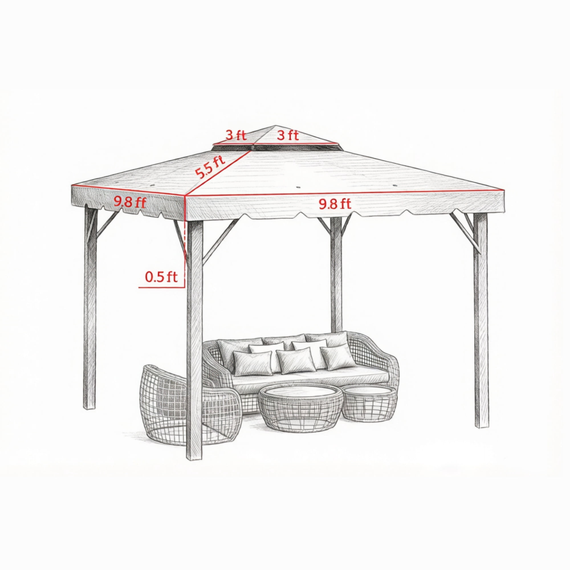 10 x 10 FT Gazebo Canopy Replacement, Light Gray (Only Canopy Roof)