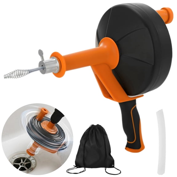 32.8 ft / 10 m Spiral Pipe Cleaner, Manual & Drill Powered Drain Auger, Heavy Duty Drain Cleaning Tool with Ergonomic Handle, Pipe Clog Remover Kit for Sink Tub Shower Floor Drains