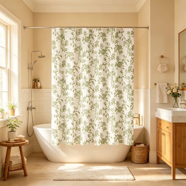 Cortina de ducha floral con estampado de pequeñas flores – Tela de estilo nórdico, impermeable, para decoración de baño, ideal para bañera o ducha – Cortina de nailon lavable con ojales reforzados y