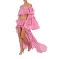 thumbnail image 6 of Coduop Women Outfit Set Long Sleeve Off Shoulder Crop Tops + Irregular Ruffle Skirt,Two Piece, 6 of 9
