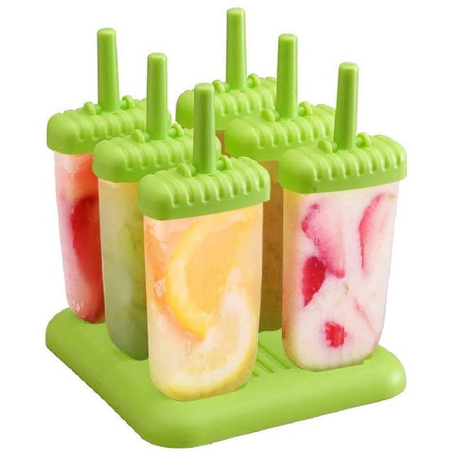 Popsicle Paradise: moldes reutilizables para hacer paletas heladas, juego de 6 moldes para hacer paletas heladas caseras de fácil liberación con embudo y cepillo de limpieza, antiadherente, plástico