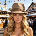 thumbnail image 4 of XIAOCHA Womens Feather‑Bow Fedora Hat Solid Wide‑Brim Hat Outdoor Festival Hat,Beige, 4 of 8