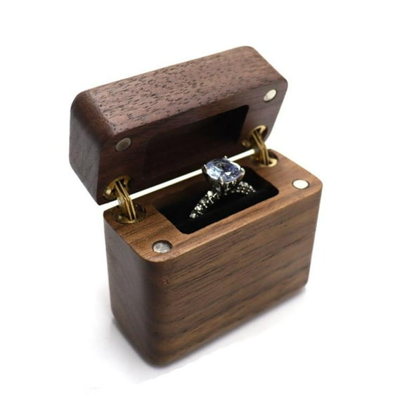 PatungKu Wooden Ring Box Ring Travel for Case Wedding Accessories with Soft Velvet Cushio
