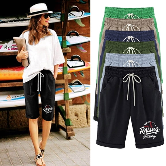 POROPL Womens Shorts Linen Fashion Elastic Waist Shorts Print Short