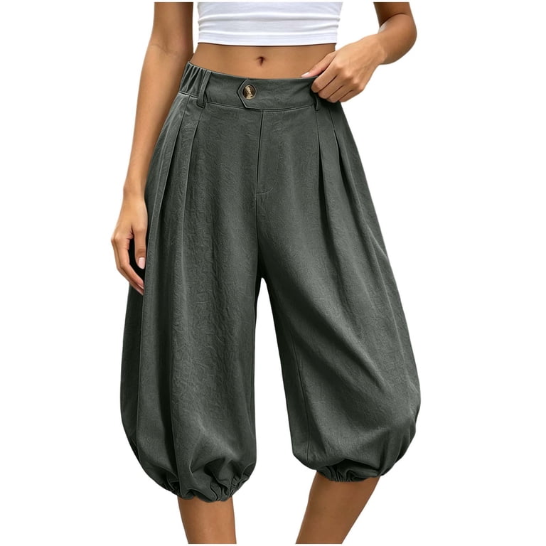 TEAJOPSUU Womens Balloon Shorts Button Waist High Waisted Pleats