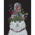 thumbnail image 2 of Fab Funky 26x32 White Modern Wood Framed Museum Art Print Titled - Cat, White with Butterfly bell jar, on black, 2 of 4